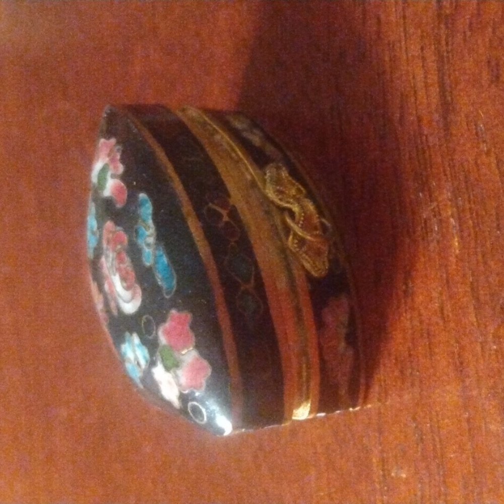 Vintage enamel chinese box, blue rectangular miniature metal jewelry box